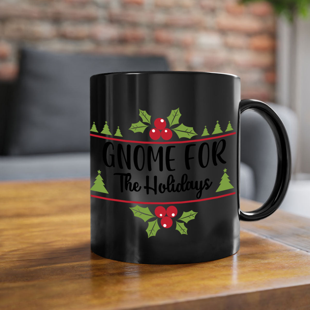 Gnome for the Holidays Style 238# Christmas Mug with a glossy finish and colorful handle, perfect for coffee or tea.