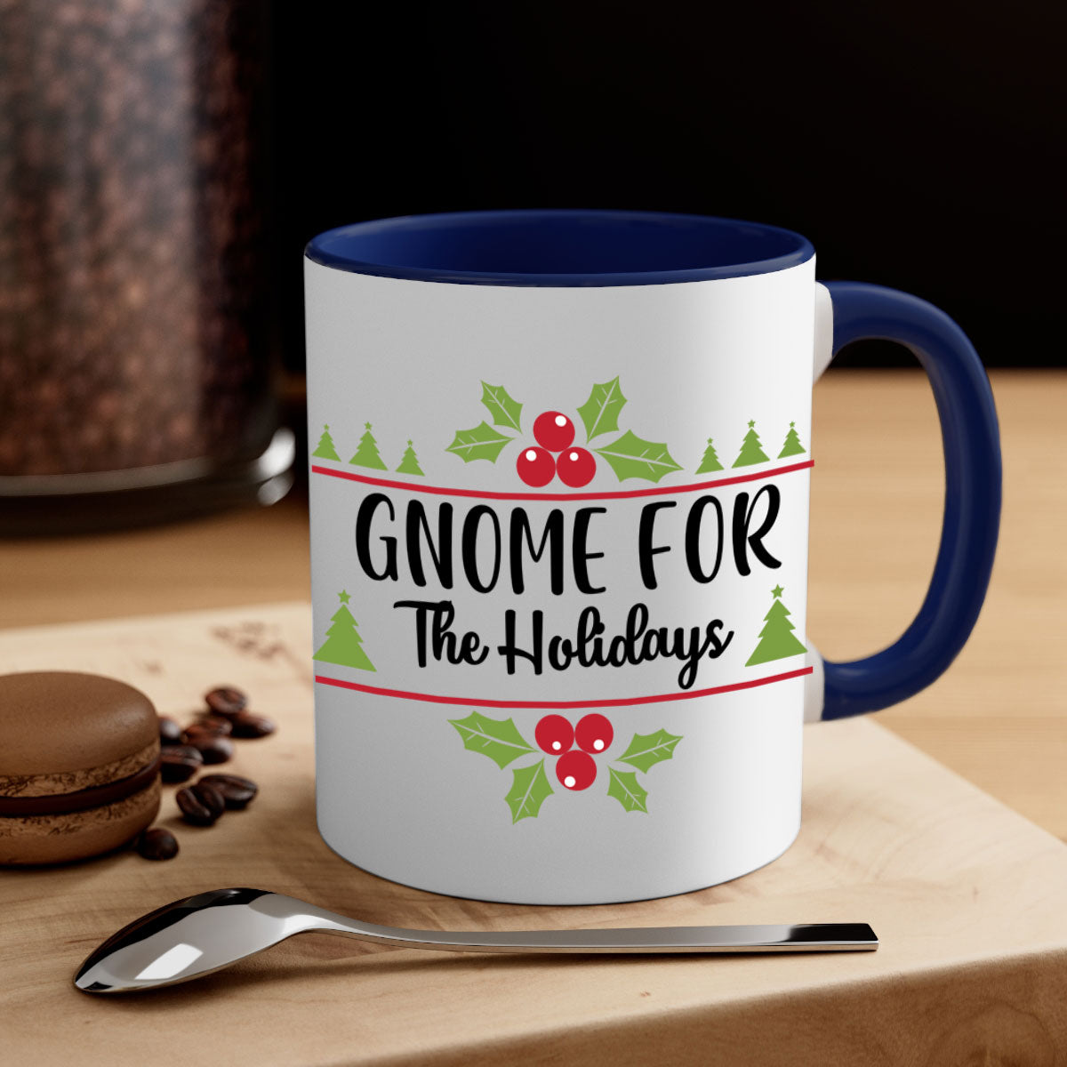 Gnome for the Holidays Style 238# Christmas Mug with a glossy finish and colorful handle, perfect for coffee or tea.