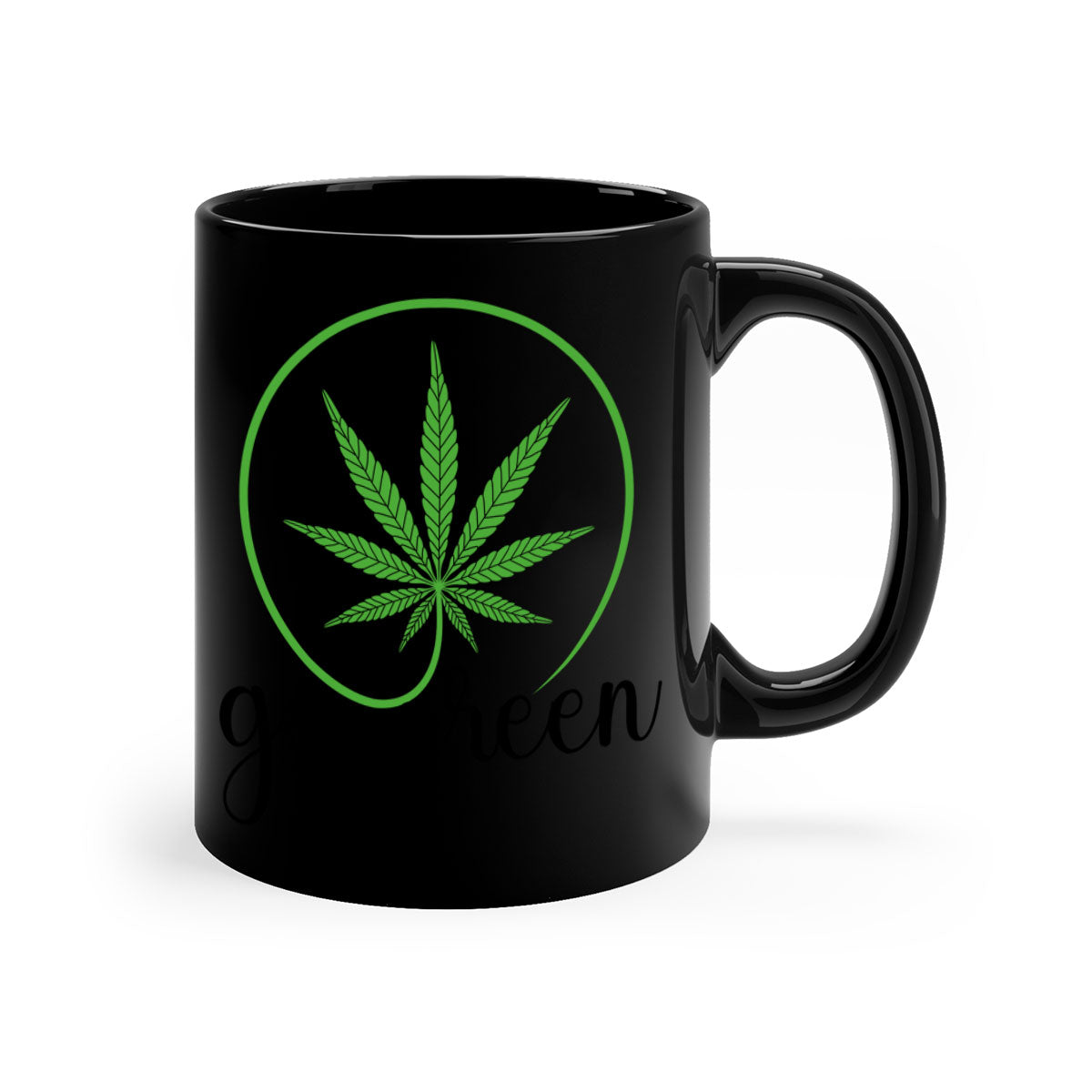 Go Green Cannabis 92# Mug featuring a two-tone design with a colored handle and glossy finish, available in multiple colors.