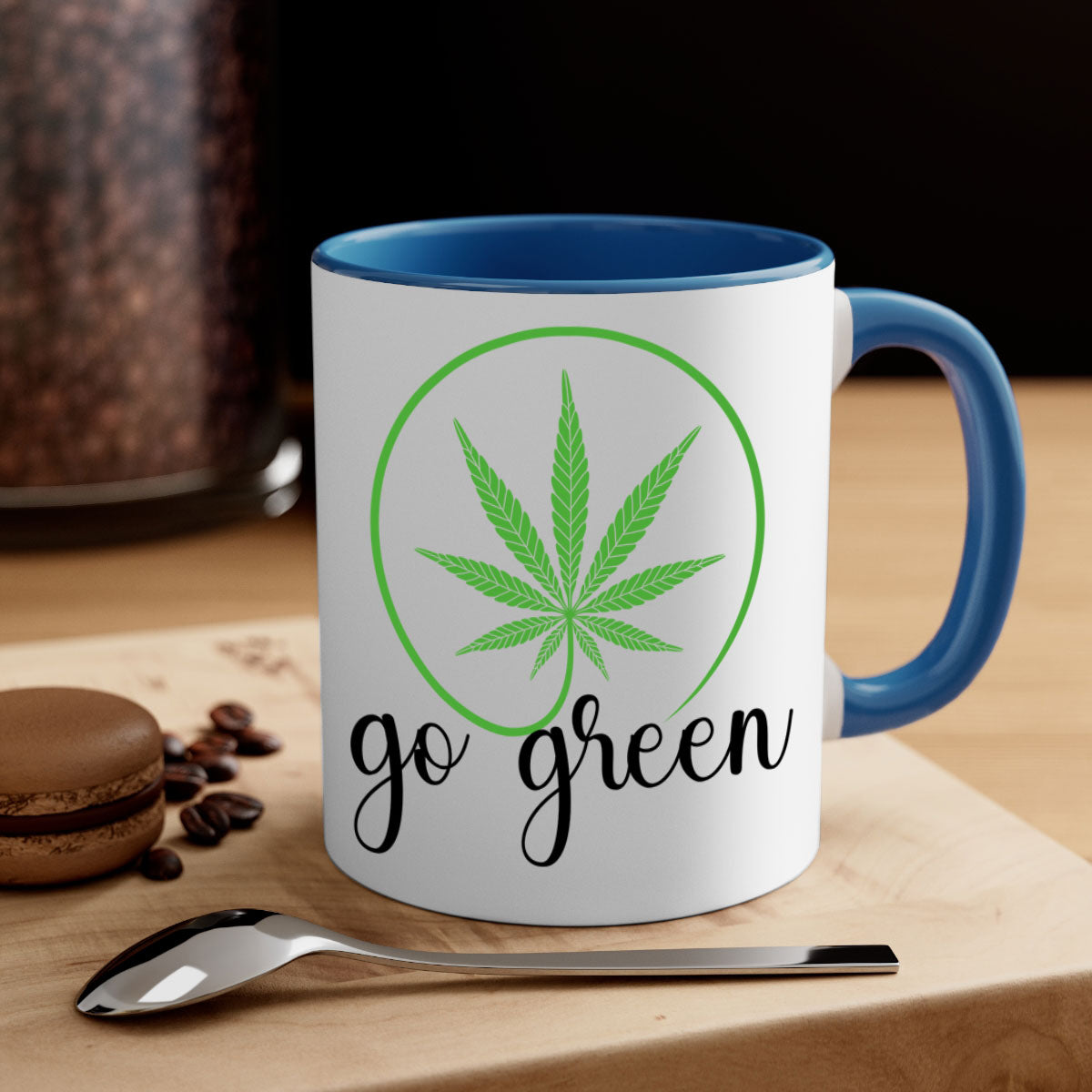 Go Green Cannabis 92# Mug featuring a two-tone design with a colored handle and glossy finish, available in multiple colors.