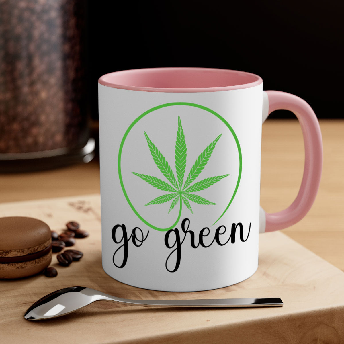 Go Green Cannabis 92# Mug featuring a two-tone design with a colored handle and glossy finish, available in multiple colors.