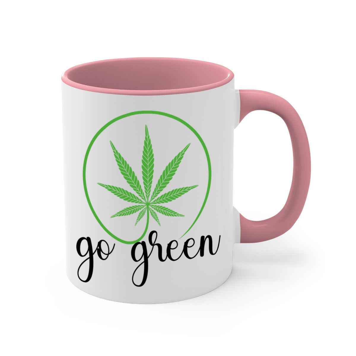 Go Green Cannabis 92# Mug featuring a two-tone design with a colored handle and glossy finish, available in multiple colors.
