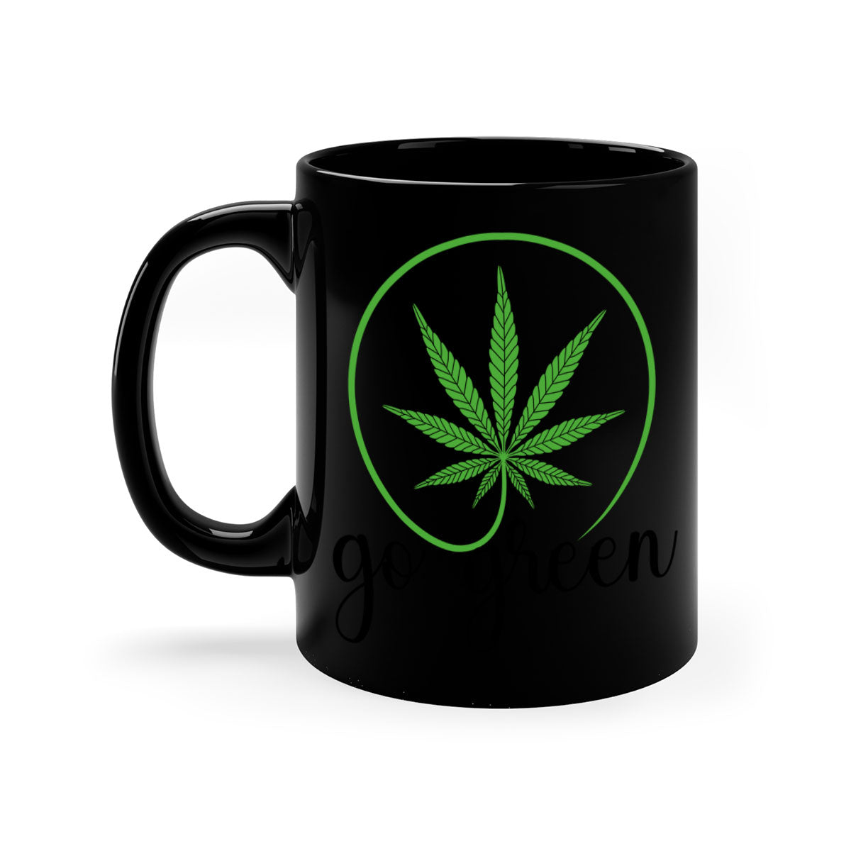 Go Green Cannabis 92# Mug featuring a two-tone design with a colored handle and glossy finish, available in multiple colors.