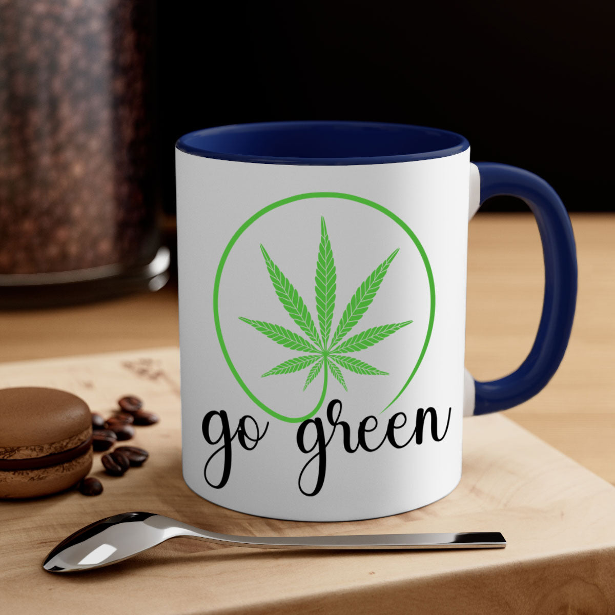 Go Green Cannabis 92# Mug featuring a two-tone design with a colored handle and glossy finish, available in multiple colors.