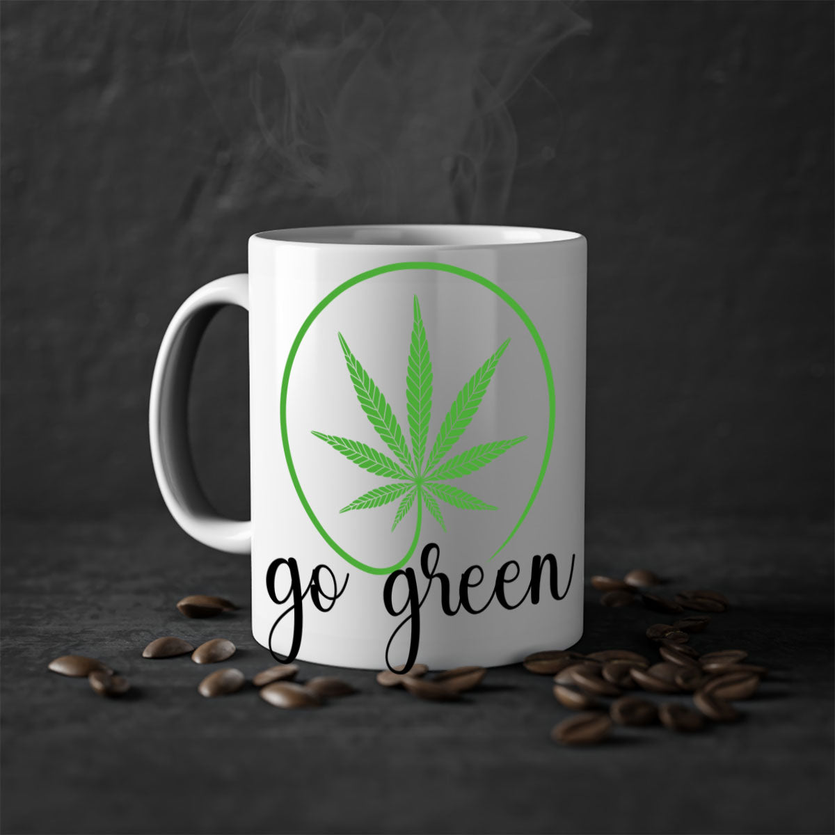Go Green Cannabis 92# Mug featuring a two-tone design with a colored handle and glossy finish, available in multiple colors.