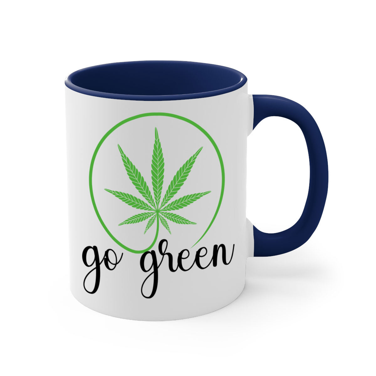 Go Green Cannabis 92# Mug featuring a two-tone design with a colored handle and glossy finish, available in multiple colors.