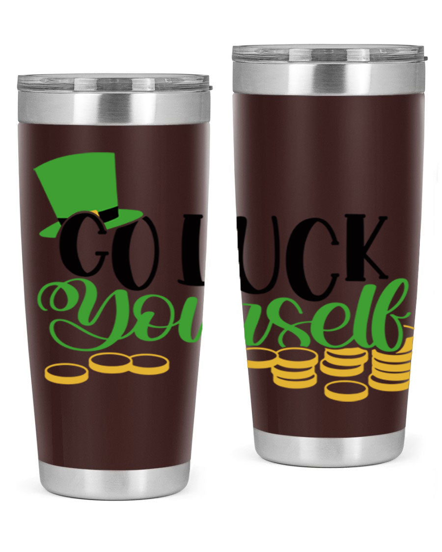 Go Lucky Yourself Style 98# St. Patrick's Day tumbler, featuring a festive design and double wall vacuum insulation.