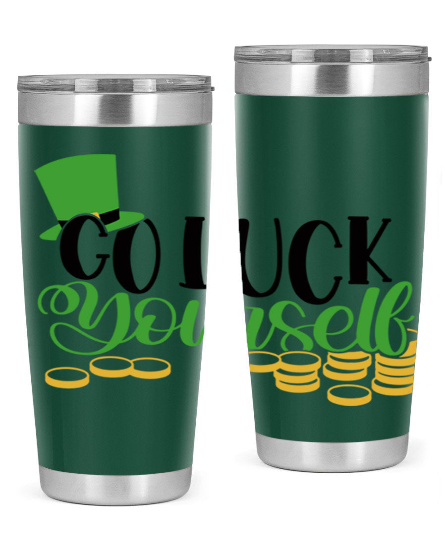 Go Lucky Yourself Style 98# St. Patrick's Day tumbler, featuring a festive design and double wall vacuum insulation.