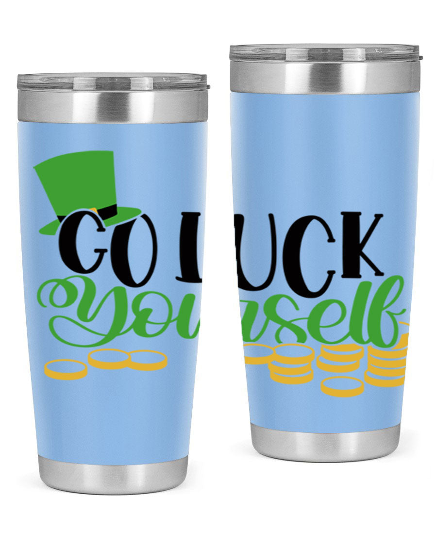 Go Lucky Yourself Style 98# St. Patrick's Day tumbler, featuring a festive design and double wall vacuum insulation.