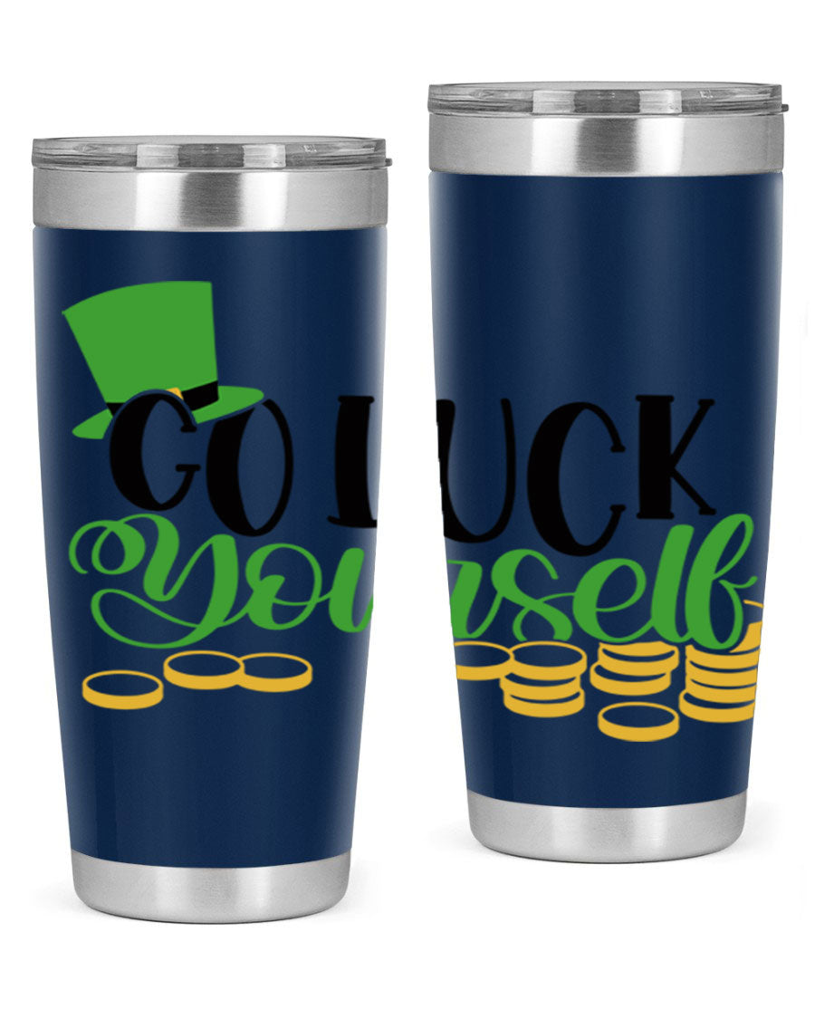 Go Lucky Yourself Style 98# St. Patrick's Day tumbler, featuring a festive design and double wall vacuum insulation.