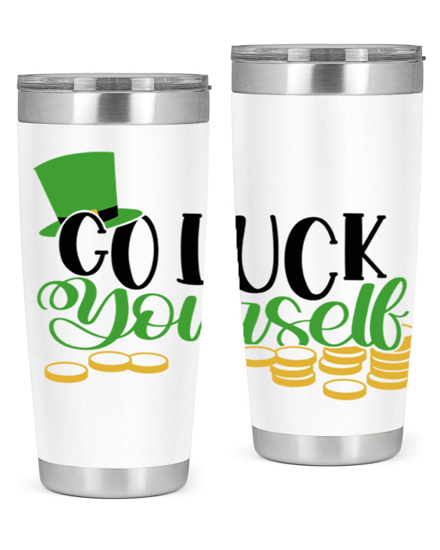 Go Lucky Yourself Style 98# St. Patrick's Day tumbler, featuring a festive design and double wall vacuum insulation.