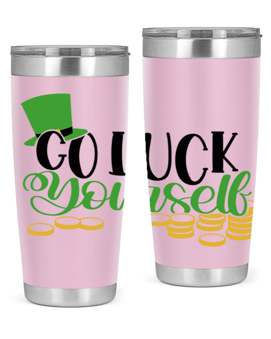 Go Lucky Yourself Style 98# St. Patrick's Day tumbler, featuring a festive design and double wall vacuum insulation.