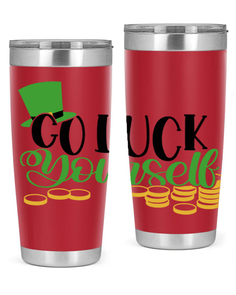Go Lucky Yourself Style 98# St. Patrick's Day tumbler, featuring a festive design and double wall vacuum insulation.