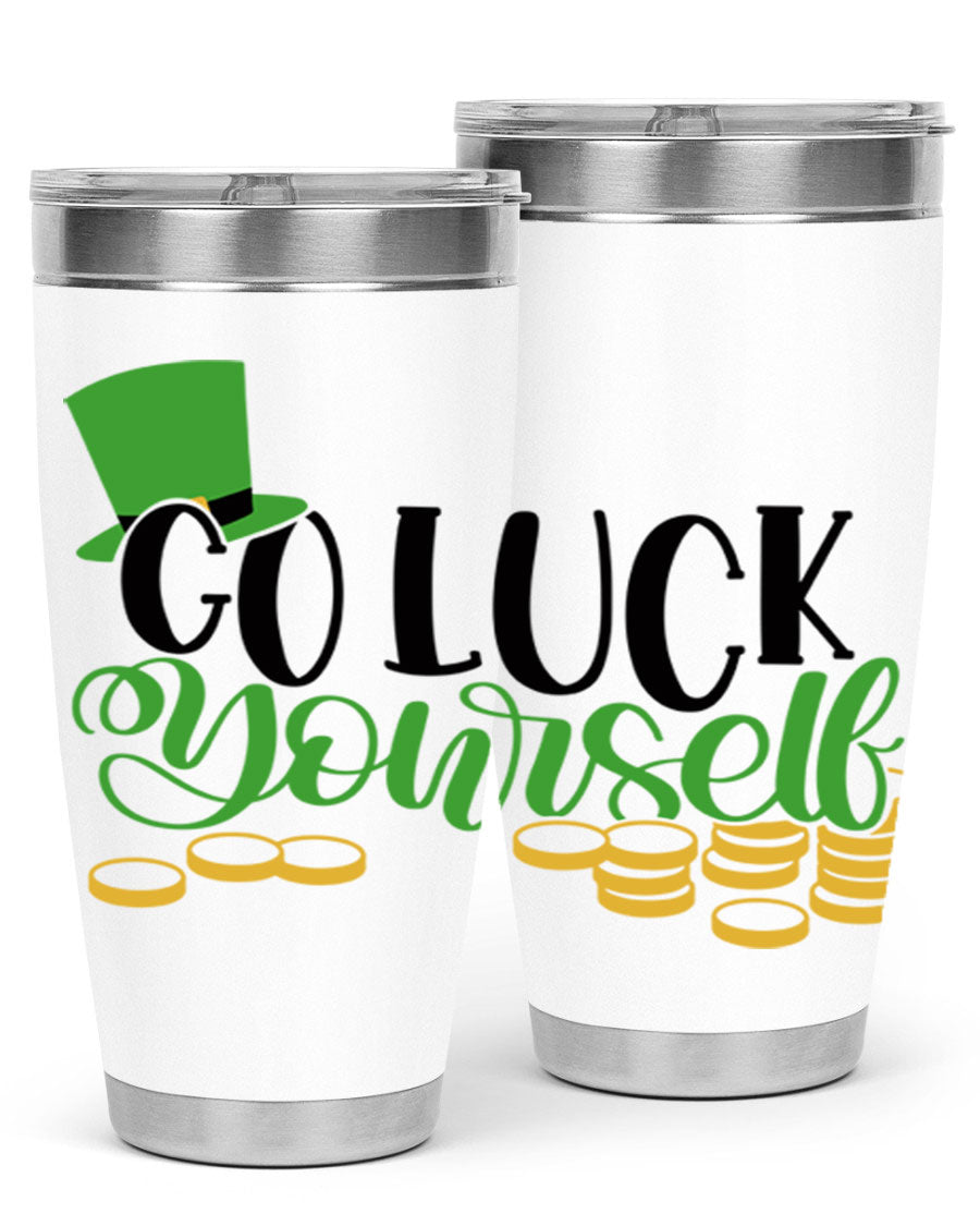 Go Lucky Yourself Style 98# St. Patrick's Day tumbler, featuring a festive design and double wall vacuum insulation.