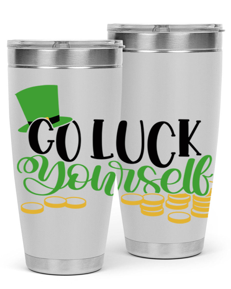 Go Lucky Yourself Style 98# St. Patrick's Day tumbler, featuring a festive design and double wall vacuum insulation.