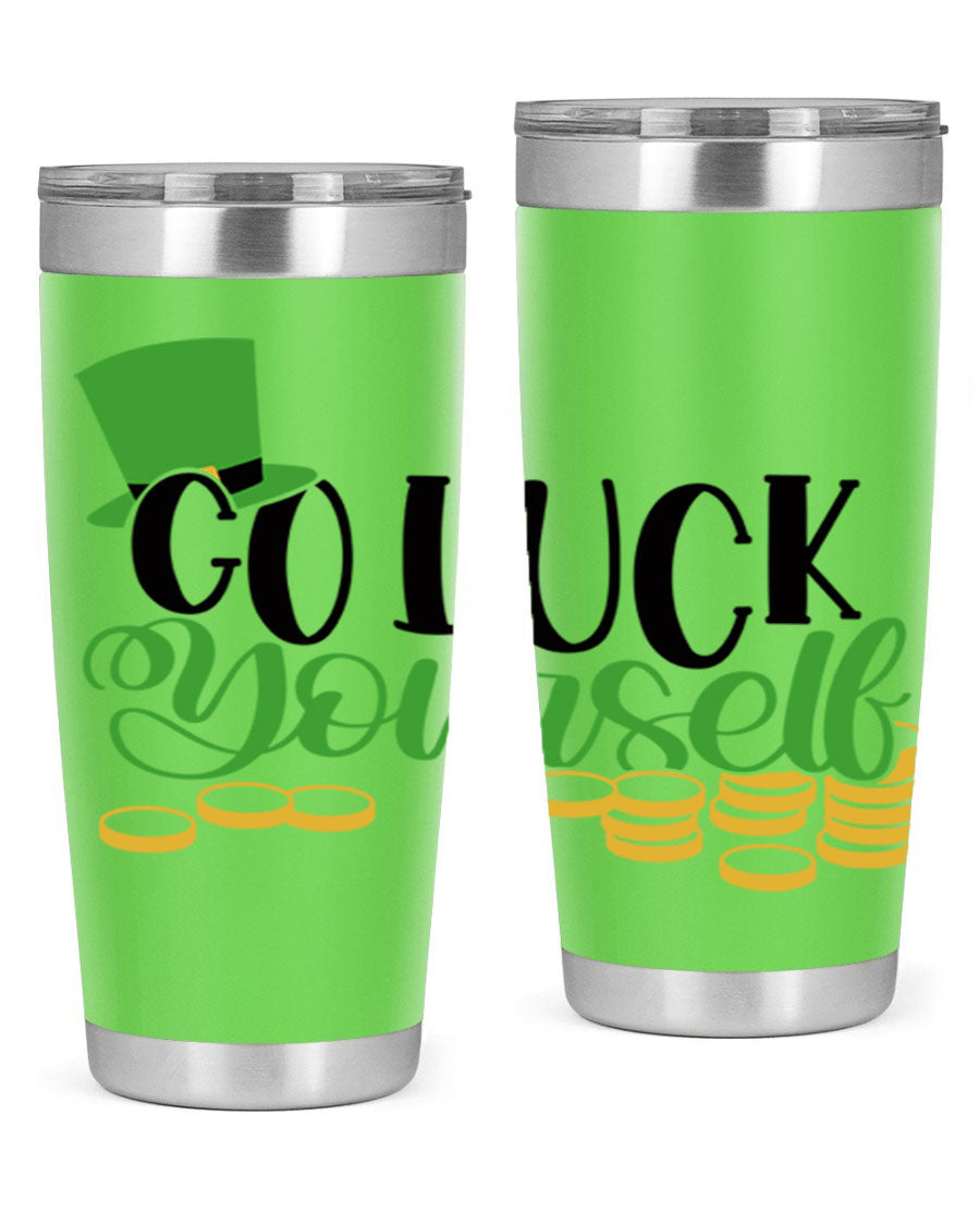 Go Lucky Yourself Style 98# St. Patrick's Day tumbler, featuring a festive design and double wall vacuum insulation.