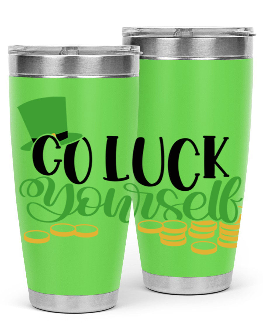 Go Lucky Yourself Style 98# St. Patrick's Day tumbler, featuring a festive design and double wall vacuum insulation.