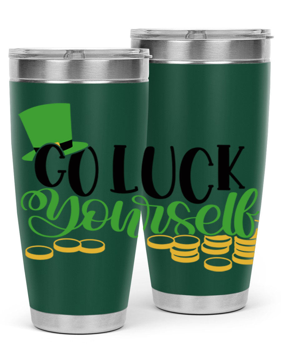 Go Lucky Yourself Style 98# St. Patrick's Day tumbler, featuring a festive design and double wall vacuum insulation.