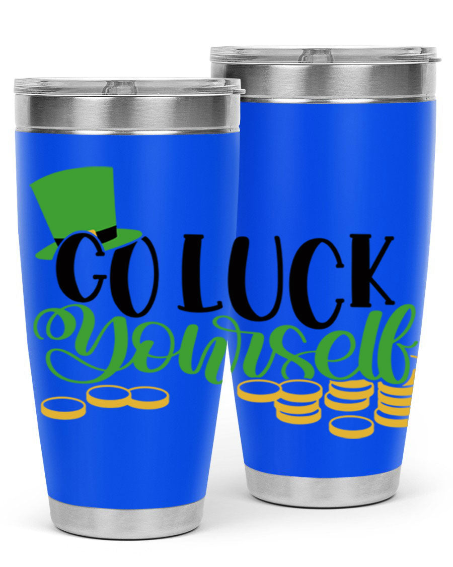 Go Lucky Yourself Style 98# St. Patrick's Day tumbler, featuring a festive design and double wall vacuum insulation.