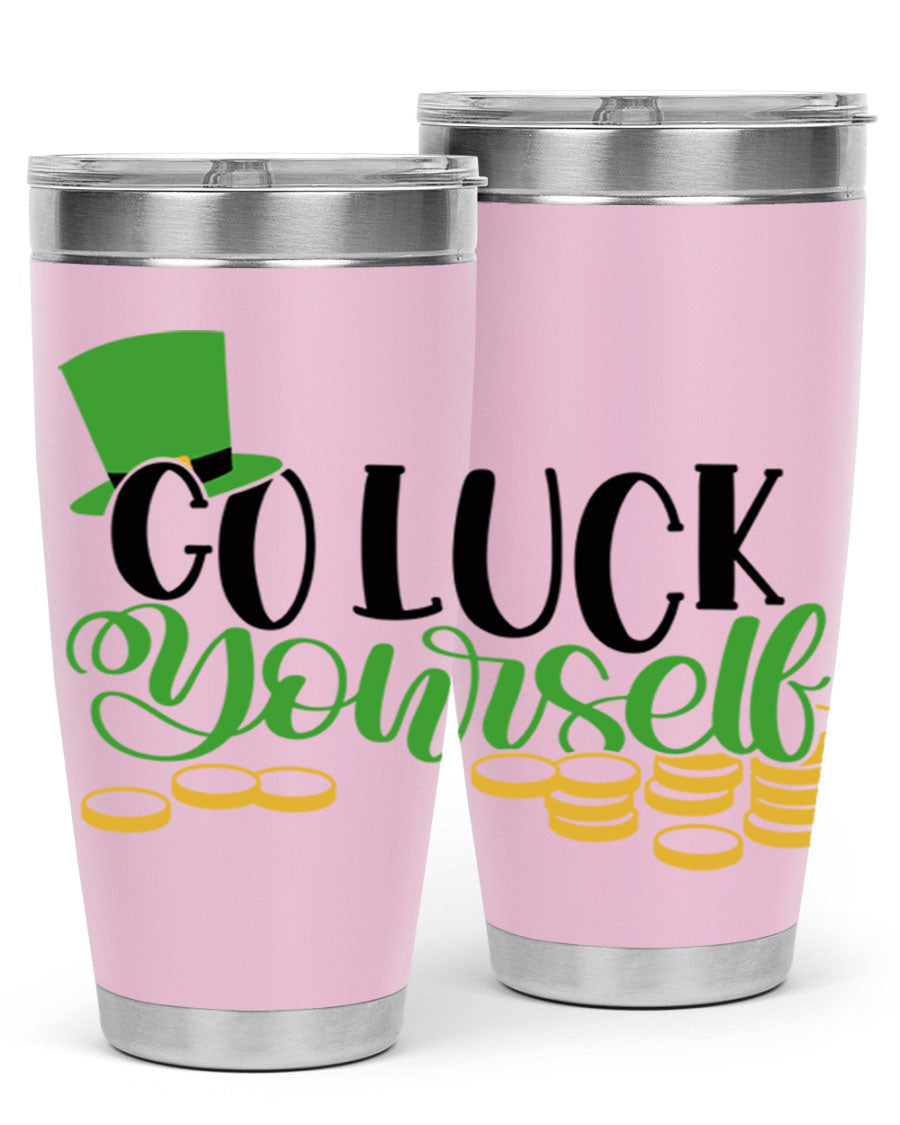 Go Lucky Yourself Style 98# St. Patrick's Day tumbler, featuring a festive design and double wall vacuum insulation.