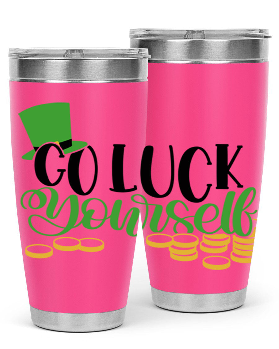 Go Lucky Yourself Style 98# St. Patrick's Day tumbler, featuring a festive design and double wall vacuum insulation.