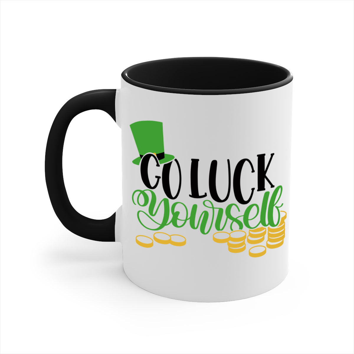 Go Lucky Yourself Style 98# Mug featuring a two-tone design with a colored handle and glossy finish, perfect for St. Patrick's Day.