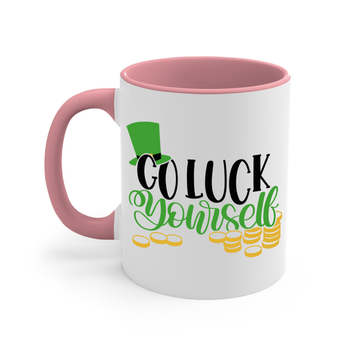 Go Lucky Yourself Style 98# Mug featuring a two-tone design with a colored handle and glossy finish, perfect for St. Patrick's Day.