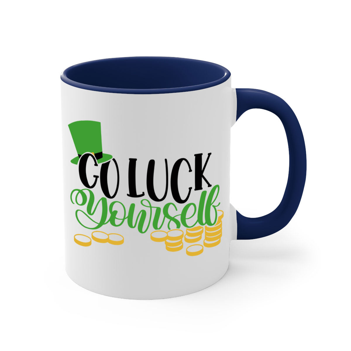 Go Lucky Yourself Style 98# Mug featuring a two-tone design with a colored handle and glossy finish, perfect for St. Patrick's Day.