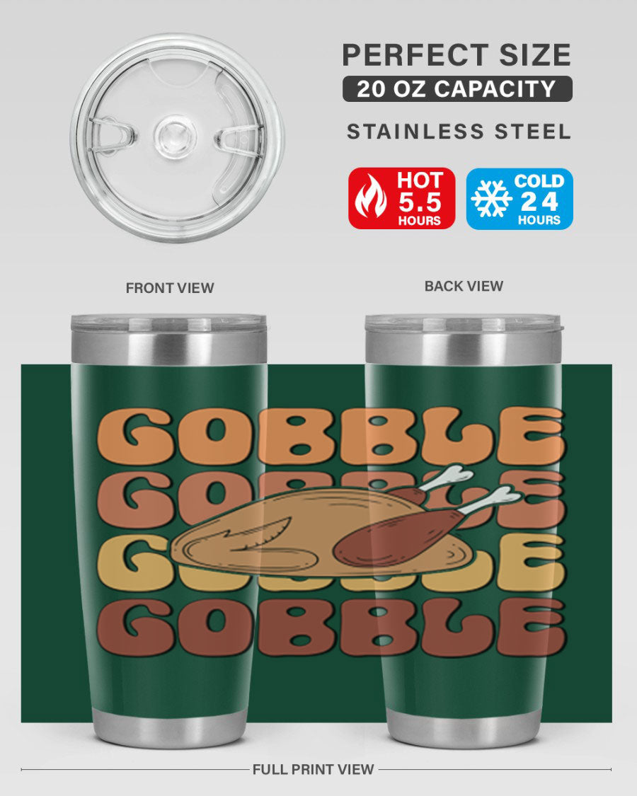 Gobble 198# 20oz Tumbler in stainless steel with a drink-thru lid, showcasing its sleek design and double wall vacuum insulation.