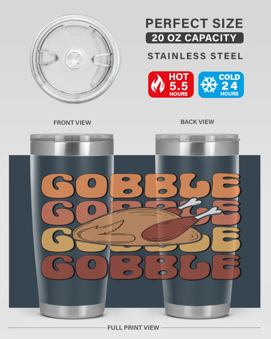 Gobble 198# 20oz Tumbler in stainless steel with a drink-thru lid, showcasing its sleek design and double wall vacuum insulation.