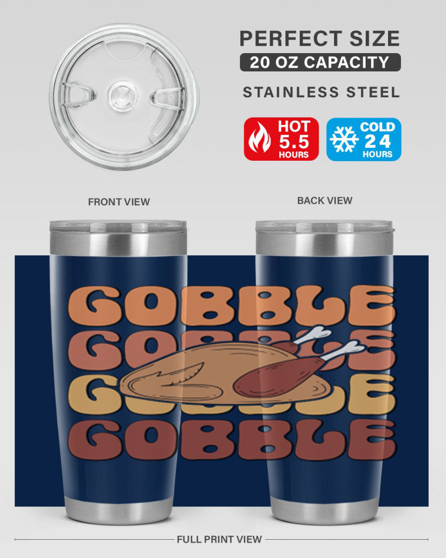 Gobble 198# 20oz Tumbler in stainless steel with a drink-thru lid, showcasing its sleek design and double wall vacuum insulation.