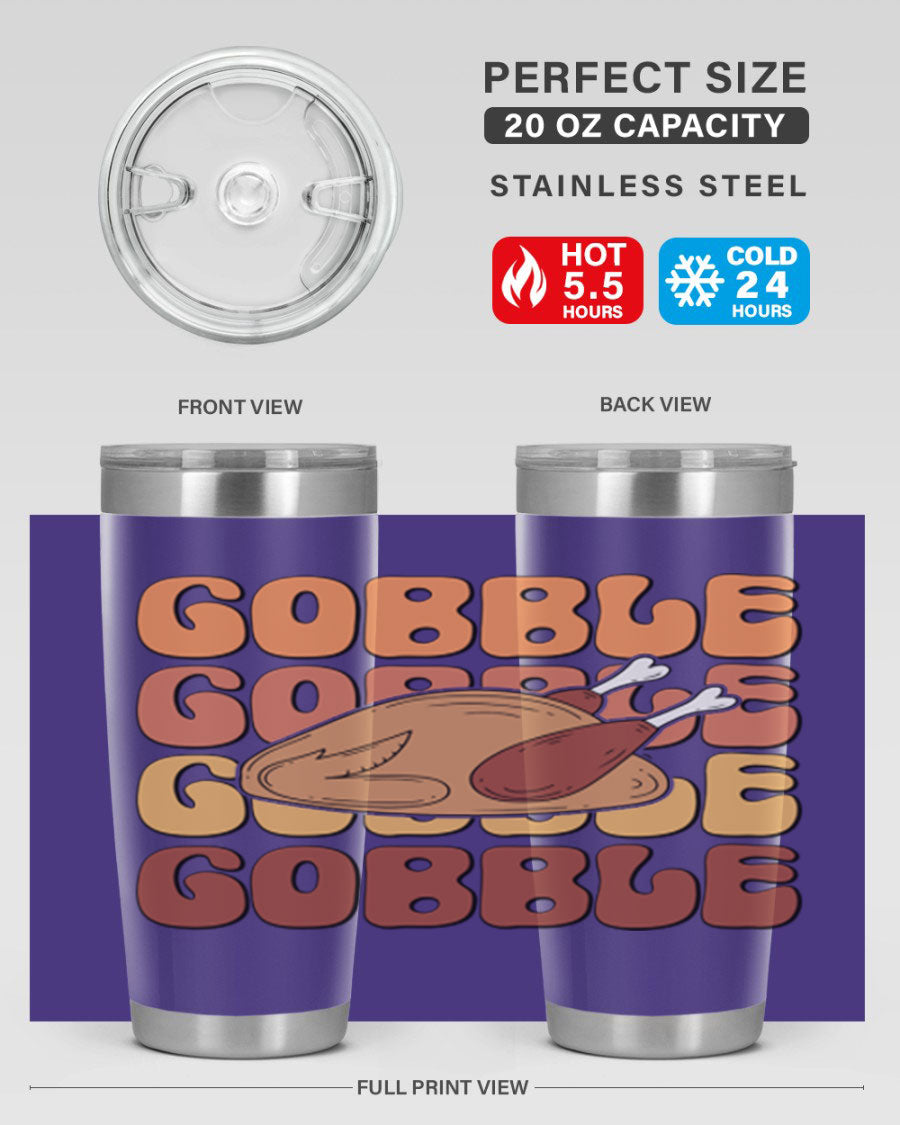 Gobble 198# 20oz Tumbler in stainless steel with a drink-thru lid, showcasing its sleek design and double wall vacuum insulation.