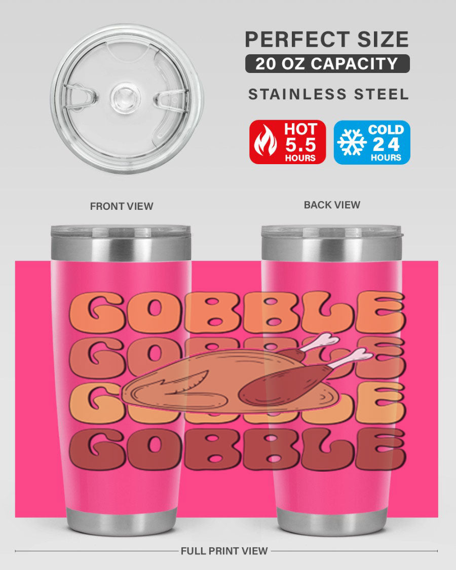 Gobble 198# 20oz Tumbler in stainless steel with a drink-thru lid, showcasing its sleek design and double wall vacuum insulation.