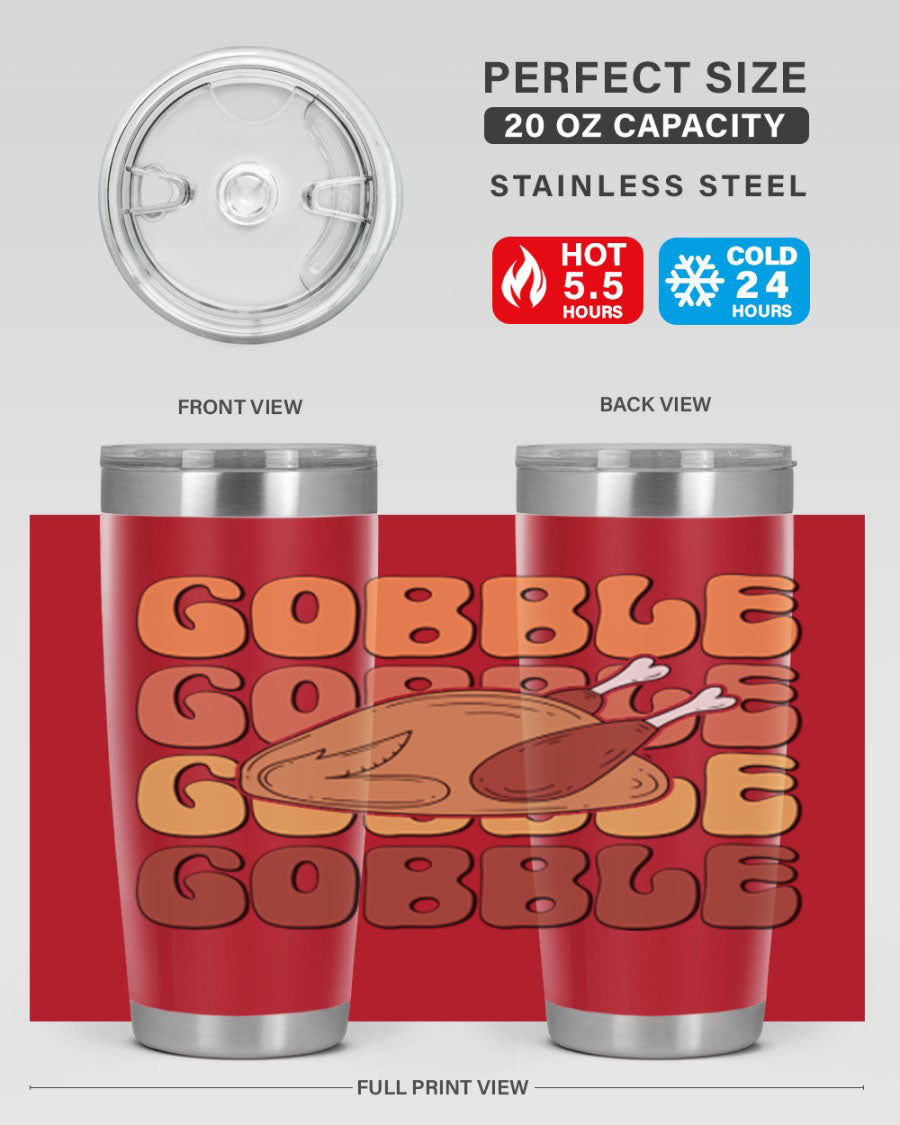 Gobble 198# 20oz Tumbler in stainless steel with a drink-thru lid, showcasing its sleek design and double wall vacuum insulation.