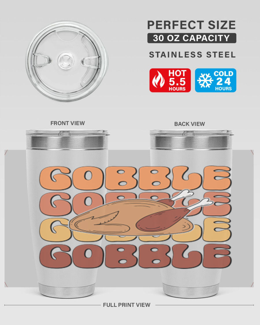 Gobble 198# 20oz Tumbler in stainless steel with a drink-thru lid, showcasing its sleek design and double wall vacuum insulation.