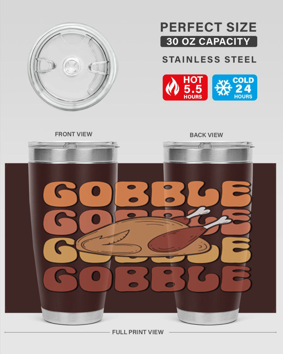 Gobble 198# 20oz Tumbler in stainless steel with a drink-thru lid, showcasing its sleek design and double wall vacuum insulation.