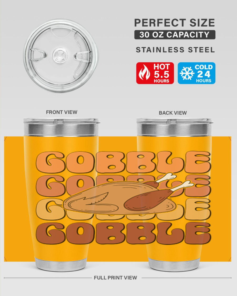 Gobble 198# 20oz Tumbler in stainless steel with a drink-thru lid, showcasing its sleek design and double wall vacuum insulation.
