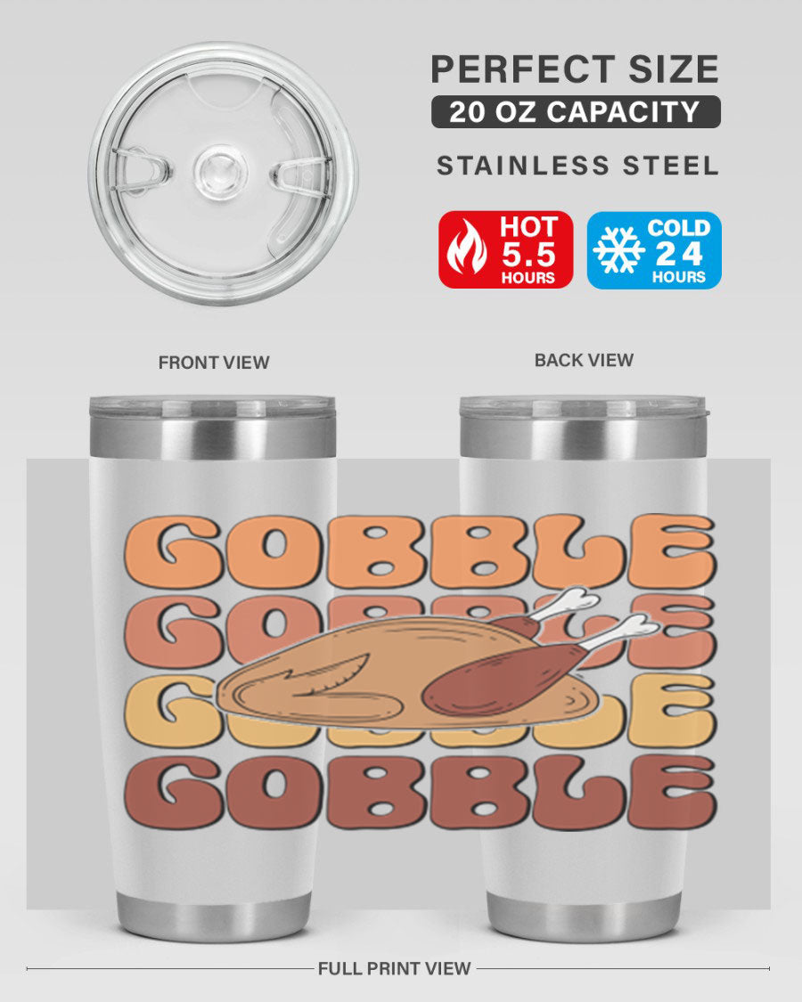 Gobble 198# 20oz Tumbler in stainless steel with a drink-thru lid, showcasing its sleek design and double wall vacuum insulation.