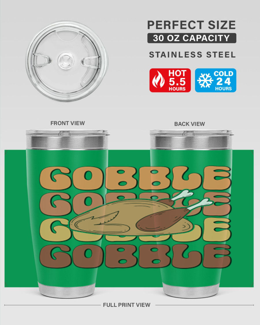 Gobble 198# 20oz Tumbler in stainless steel with a drink-thru lid, showcasing its sleek design and double wall vacuum insulation.