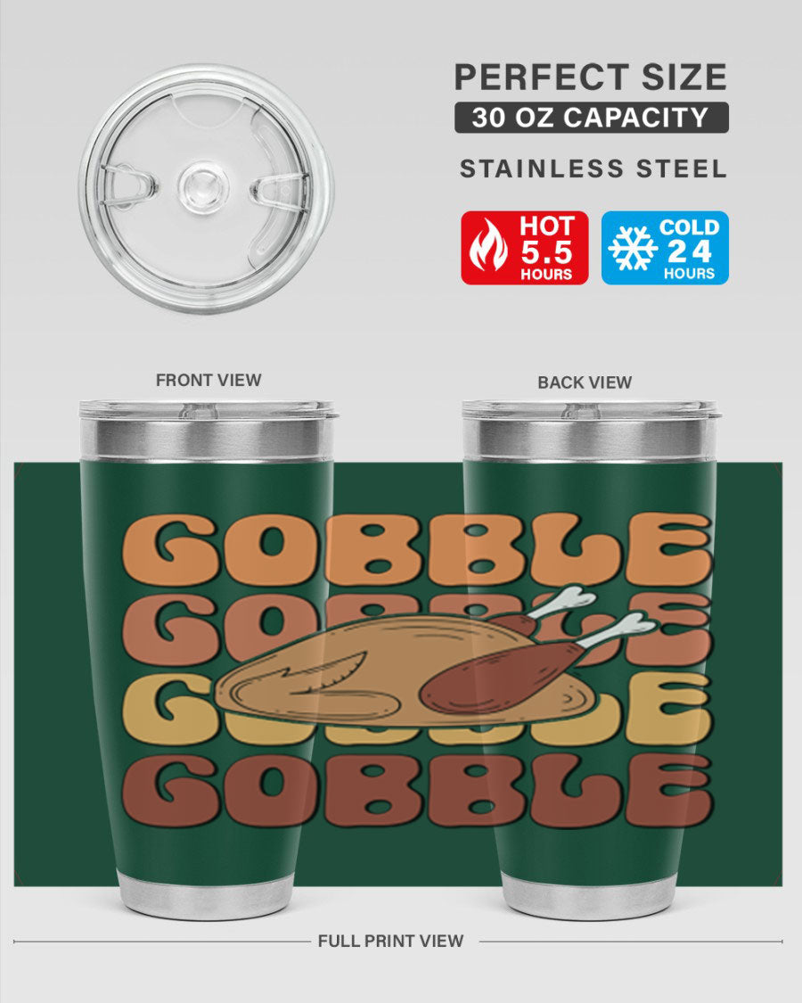 Gobble 198# 20oz Tumbler in stainless steel with a drink-thru lid, showcasing its sleek design and double wall vacuum insulation.