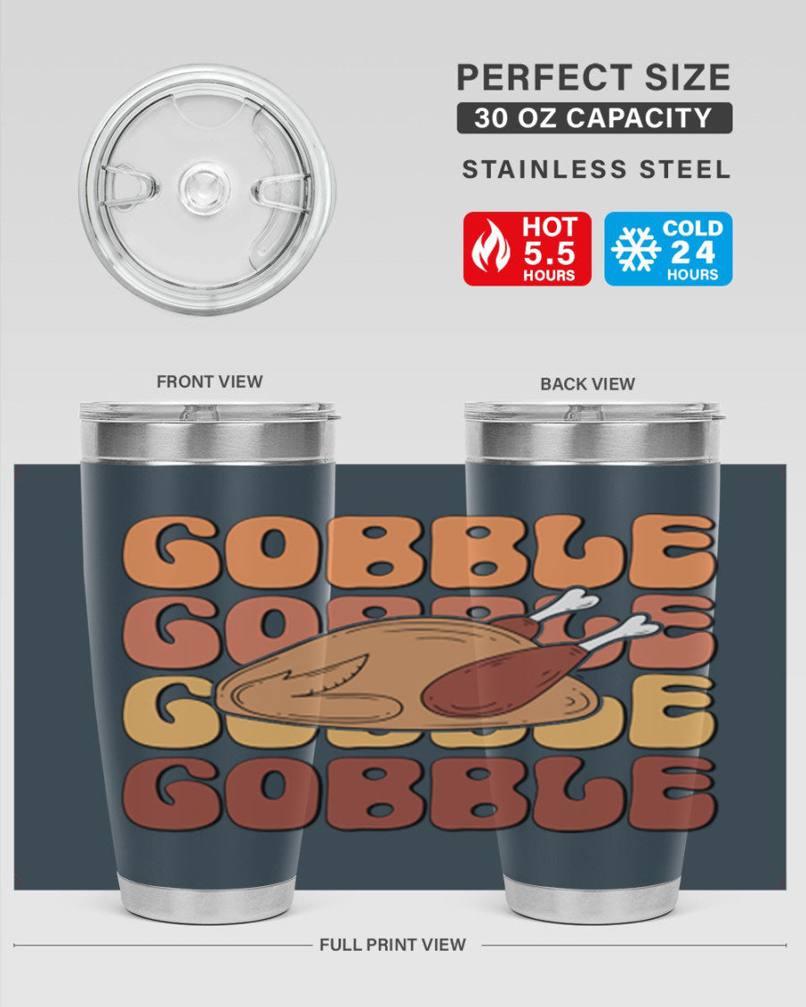 Gobble 198# 20oz Tumbler in stainless steel with a drink-thru lid, showcasing its sleek design and double wall vacuum insulation.