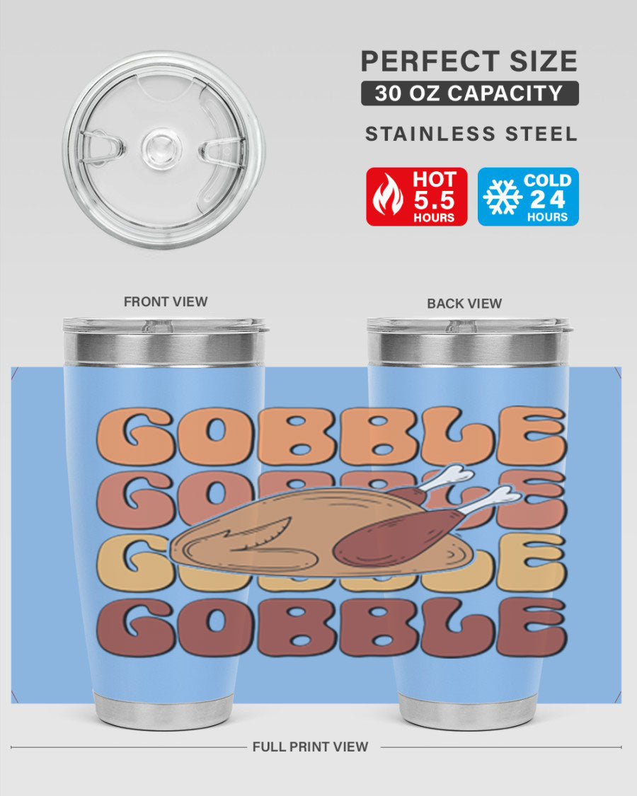 Gobble 198# 20oz Tumbler in stainless steel with a drink-thru lid, showcasing its sleek design and double wall vacuum insulation.