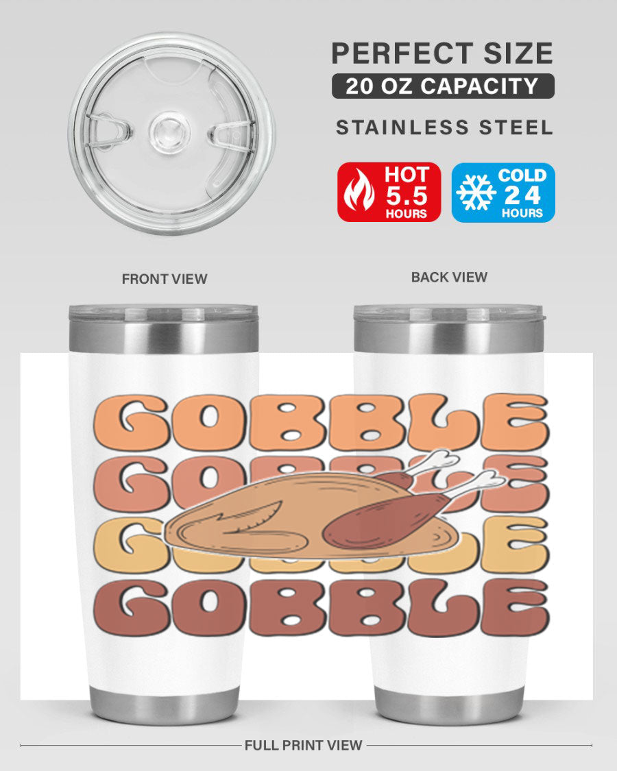 Gobble 198# 20oz Tumbler in stainless steel with a drink-thru lid, showcasing its sleek design and double wall vacuum insulation.