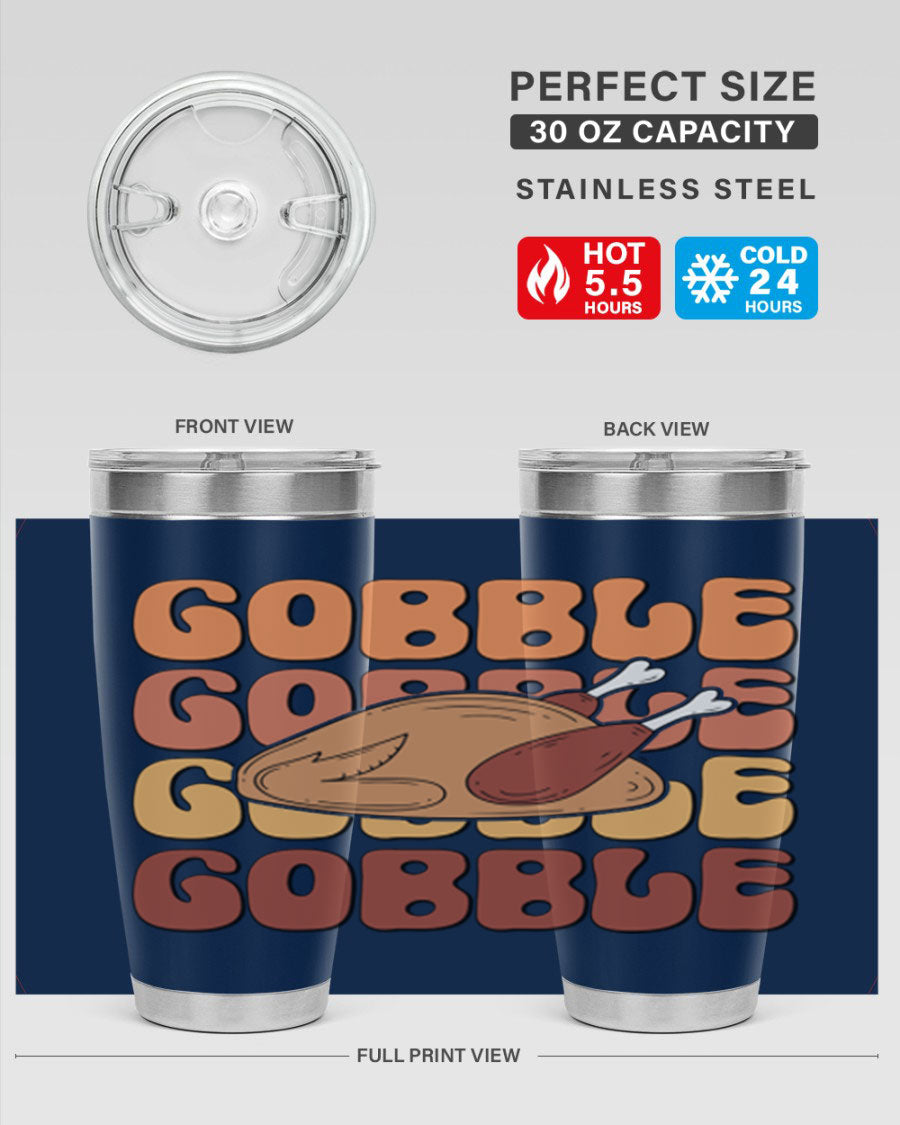 Gobble 198# 20oz Tumbler in stainless steel with a drink-thru lid, showcasing its sleek design and double wall vacuum insulation.