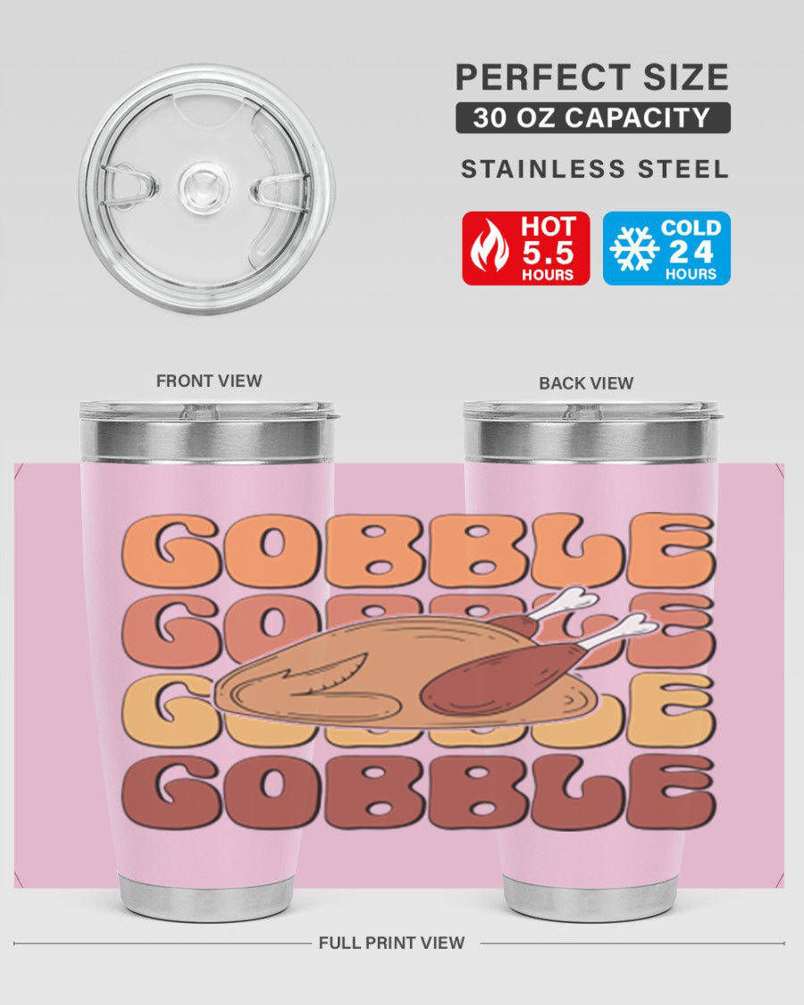Gobble 198# 20oz Tumbler in stainless steel with a drink-thru lid, showcasing its sleek design and double wall vacuum insulation.