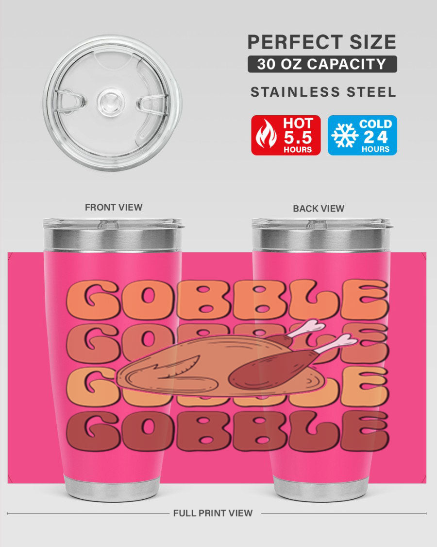 Gobble 198# 20oz Tumbler in stainless steel with a drink-thru lid, showcasing its sleek design and double wall vacuum insulation.