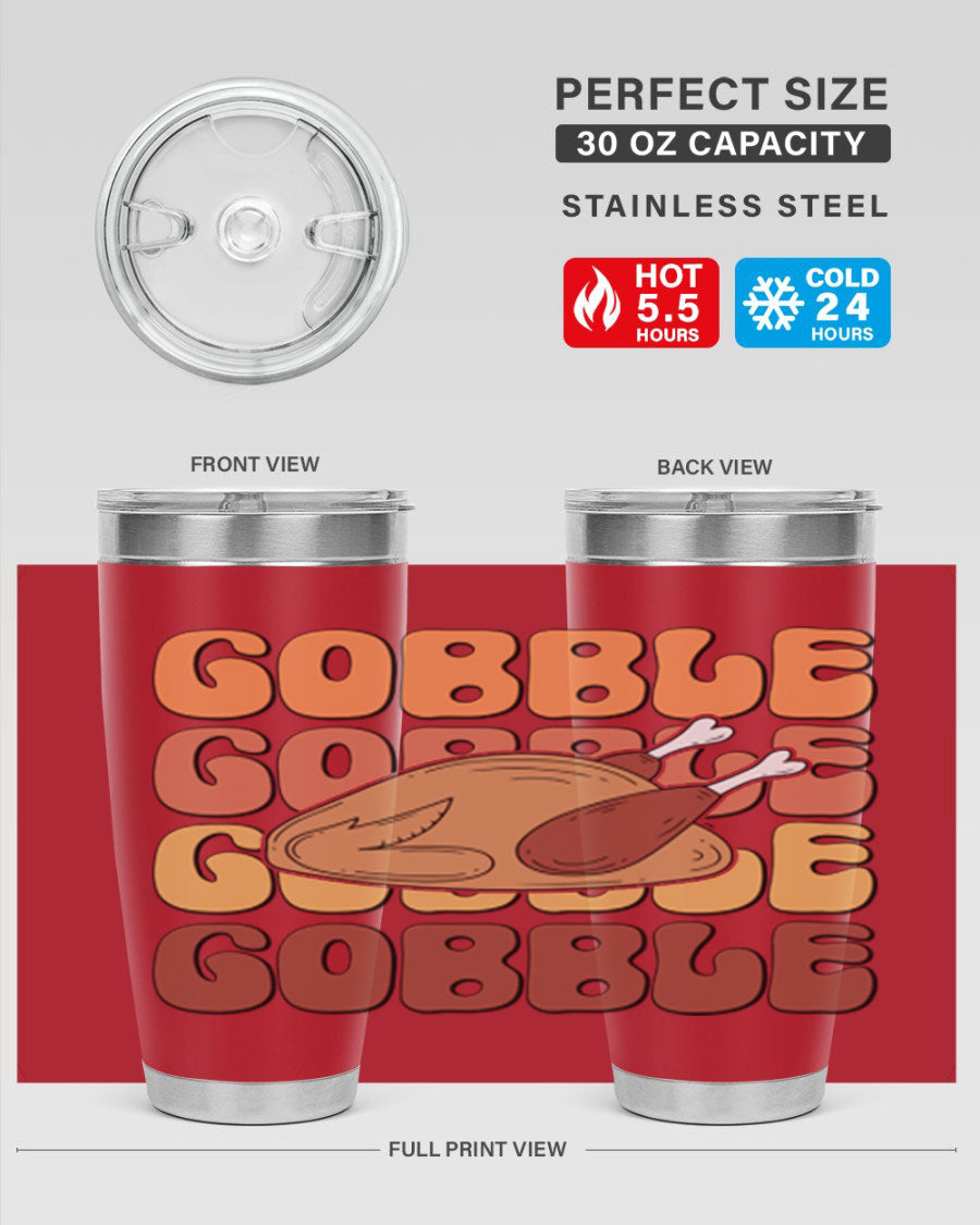 Gobble 198# 20oz Tumbler in stainless steel with a drink-thru lid, showcasing its sleek design and double wall vacuum insulation.