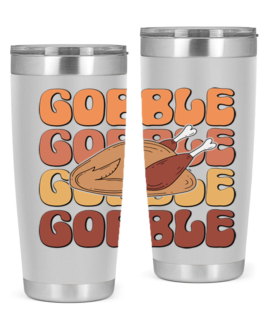 Gobble 198# 20oz Tumbler in stainless steel with a drink-thru lid, showcasing its sleek design and double wall vacuum insulation.