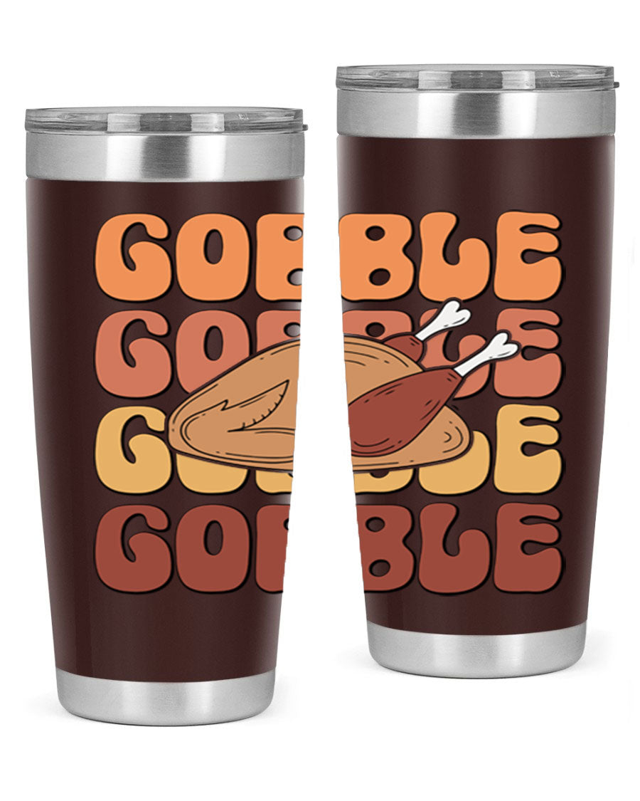 Gobble 198# 20oz Tumbler in stainless steel with a drink-thru lid, showcasing its sleek design and double wall vacuum insulation.