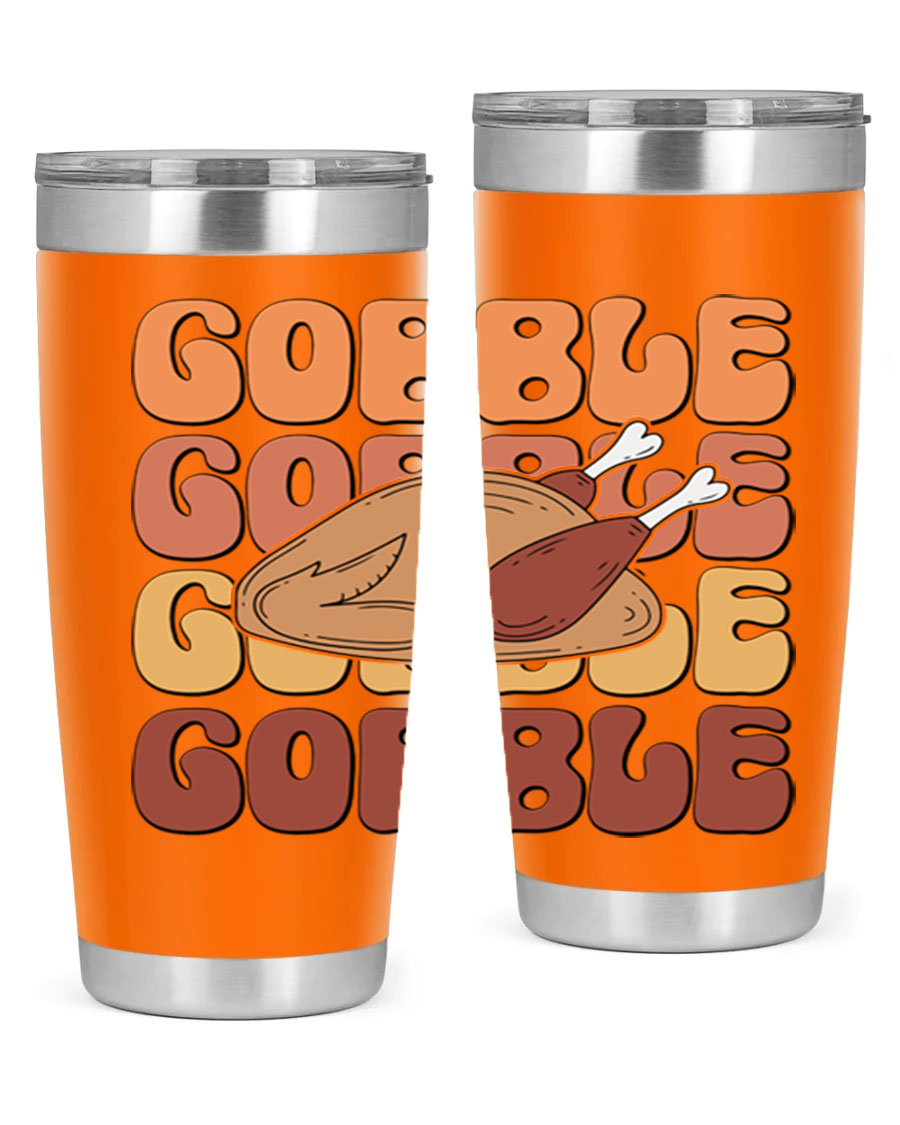 Gobble 198# 20oz Tumbler in stainless steel with a drink-thru lid, showcasing its sleek design and double wall vacuum insulation.
